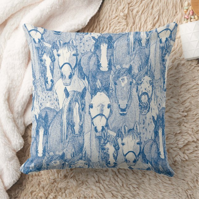 Coussin simplement chevaux bleu de cobalt demi-perle (Couverture)