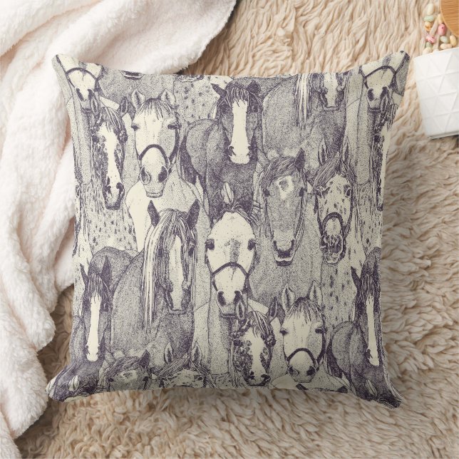 Coussin simplement chevaux mûre perle (Couverture)