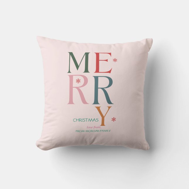 Coussin Simplement coloré joyeux rose Noël (Recto)
