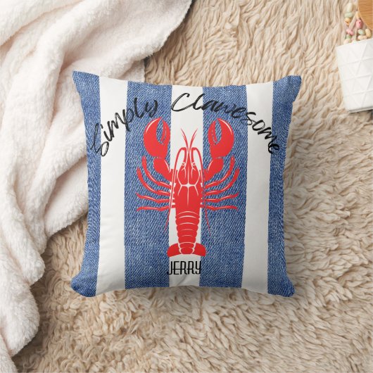 Coussin "SIMPLEMENT ÉPATANT" Red Lobster sur Rayures de De (Couverture)