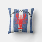 Coussin "SIMPLEMENT ÉPATANT" Red Lobster sur Rayures de De (Verso)