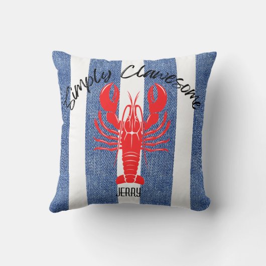 Coussin "SIMPLEMENT ÉPATANT" Red Lobster sur Rayures de De (Verso)
