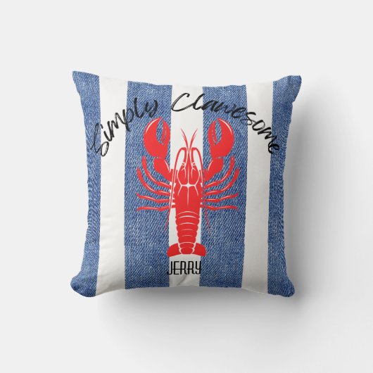 Coussin "SIMPLEMENT ÉPATANT" Red Lobster sur Rayures de De (Recto)
