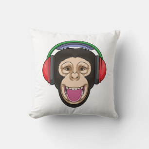 Coussin Singe dans la musique avec casque
