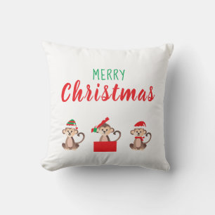 Coussin Singe joyeux Noël Père Noël Chapeau d'elfe