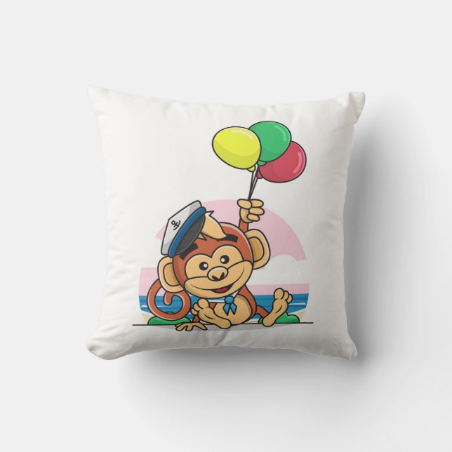 Coussin Singe marin avec ballons colorés (Recto)