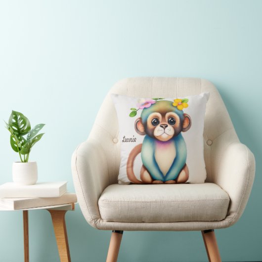 Coussin singe mignon, peinture à l'aquarelle (Chaise)