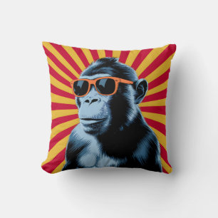 Coussin Singe Pop Art élégant avec lunettes de soleil