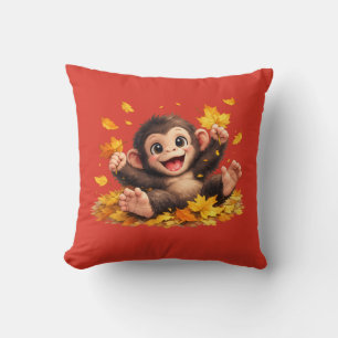 Coussin Singe souriant aux grands yeux tropical ludique