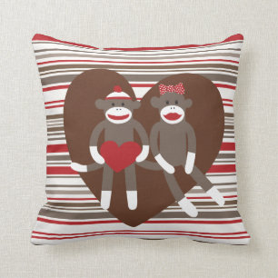 Coussin Singes de chaussette en cadeaux de coeur de