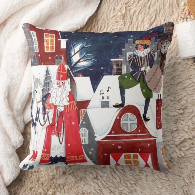 Coussin Sinterklaas et Piet sur les toits d'Amsterdam (Couverture)