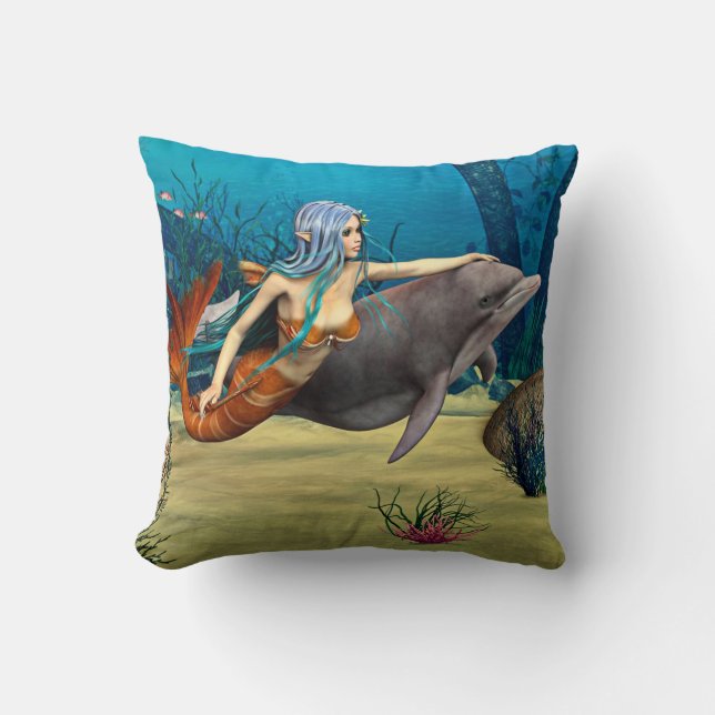 Coussin Sirène avec dauphin (Recto)