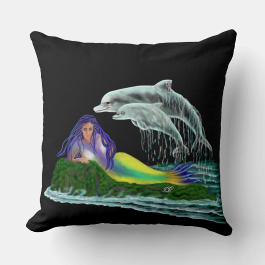 Coussin Sirène avec dauphins (Recto)