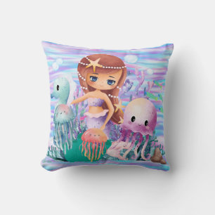 Coussin Sirène avec une étoile dans les cheveux jouant dan