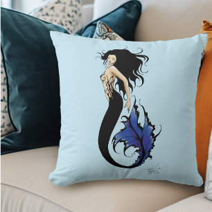 Coussin Sirène de Fantaisie Élégante Tribale Bleue