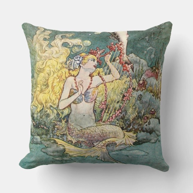 Coussin "Sirène et harpe" de Charles Folkard (Recto)