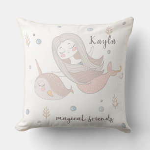 Coussin Sirène et Narval Amis Magiques Personnalisés