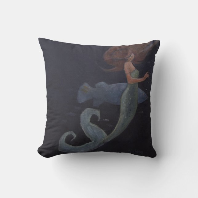 Coussin Sirène et poisson bleu (Recto)