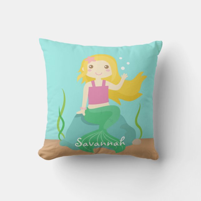 Coussin Sirène mignonne et belle pour sous la mer (Recto)