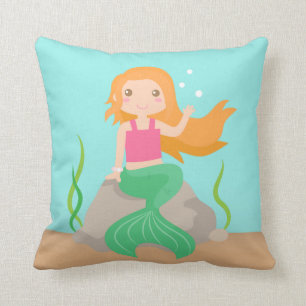 Coussin Sirène mignonne sous la mer, pour des filles