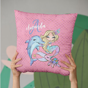 Coussin Sirène Monogramme Rose Or Personnalisé Chambre de