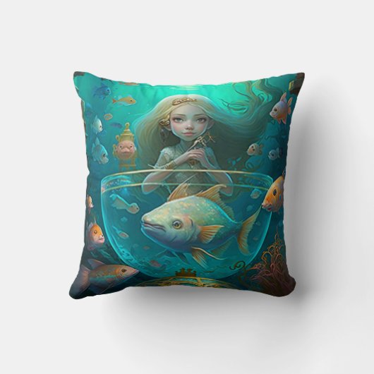 Coussin Sirène nager avec le poisson mignon pilon jetez (Verso)