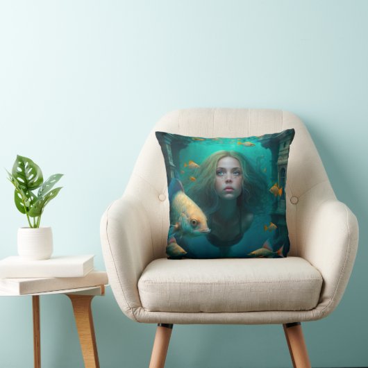 Coussin Sirène nager avec le poisson mignon pilon jetez (Chaise)