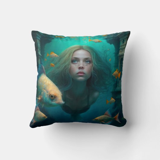 Coussin Sirène nager avec le poisson mignon pilon jetez (Verso)