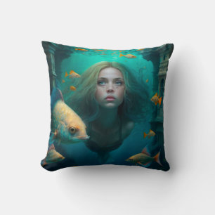 Coussin Sirène nager avec le poisson mignon pilon jetez