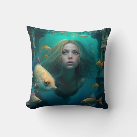 Coussin Sirène nager avec le poisson mignon pilon jetez (Recto)