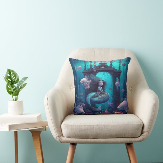 Coussin Sirène nager avec le poisson mignon pilon jetez (Chaise)