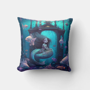 Coussin Sirène nager avec le poisson mignon pilon jetez