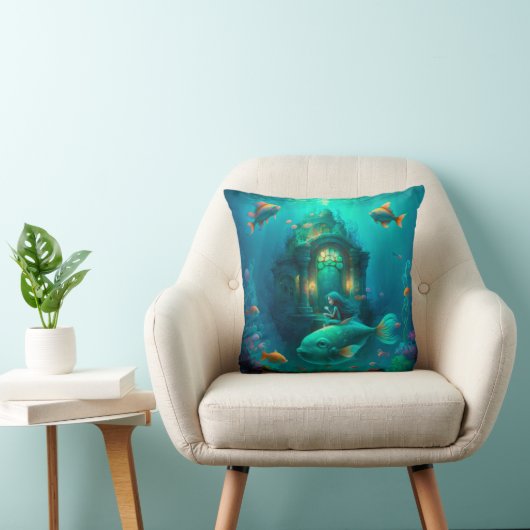 Coussin Sirène nager avec le poisson mignon pilon jetez (Chaise)