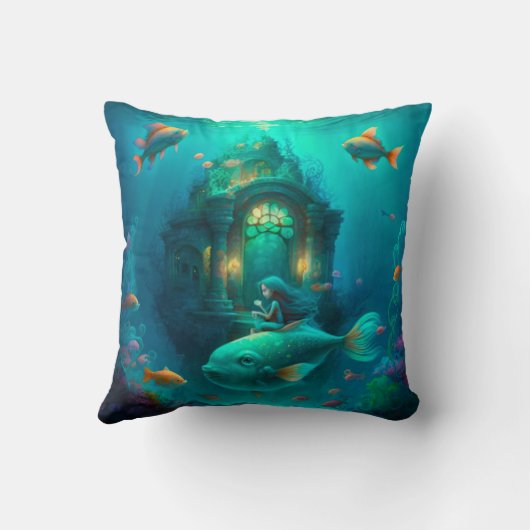 Coussin Sirène nager avec le poisson mignon pilon jetez (Verso)