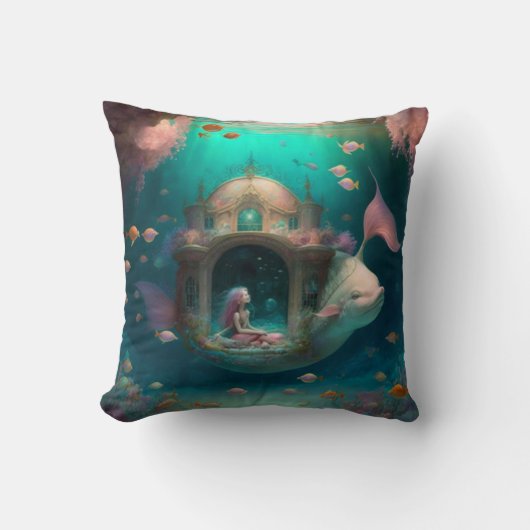 Coussin Sirène nager avec le poisson mignon pilon jetez (Recto)