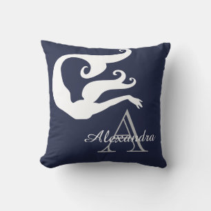 Coussin Sirène personnalisée White Navy bleu monogrammée
