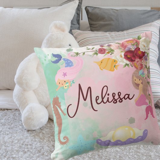 Coussin Sirène Personnaliser Nom Jeu d'oreiller