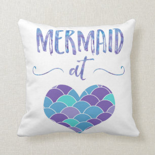 Coussin Sirène pourpre et turquoise mignonne au carreau d