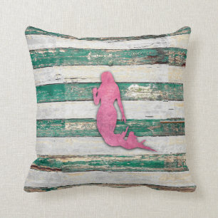 Coussin Sirène rustique (rose et vert)