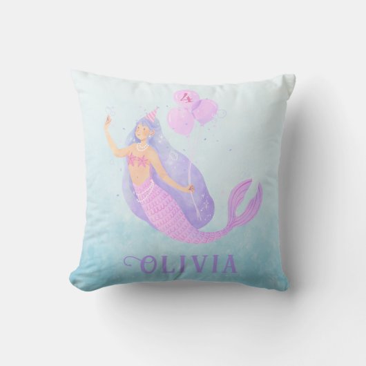 Coussin Sirène sous la mer Anniversaire Fille Age bleu (Recto)