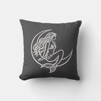 Coussin Sirène sur croissant de lune (dessin au trait blan