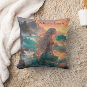 Coussin Sirène Whimsical, cheveux coulants, océan