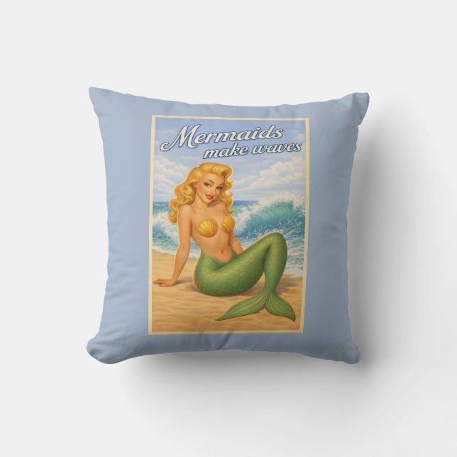 Coussin Sirènes font des vagues Décoration de plage rétro  (Recto)