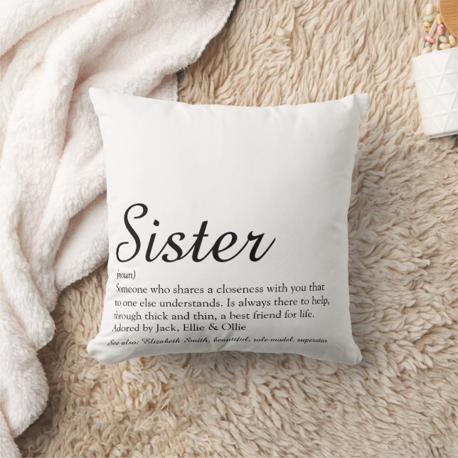 Coussin Sister Definition Script noir et blanc (Couverture)