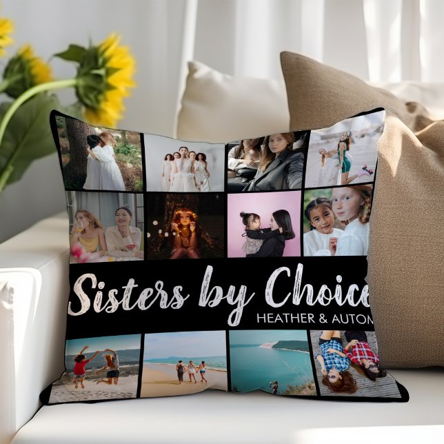 Coussin Sisters By Choice Photo Collage BFF personnalisé (Créateur téléchargé)