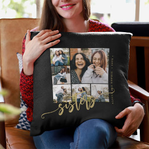 Coussin Sisters script photo collage cadeau