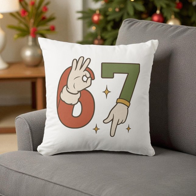 Coussin Six Seven 67 6 7 Santa Elfe Noël Meme (Créateur téléchargé)