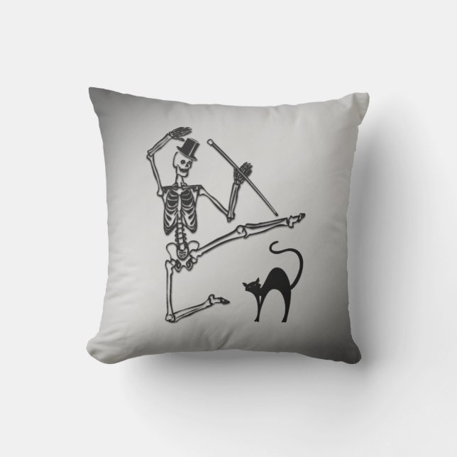 Coussin Skeleton et Black Cat Dance Halloween (Recto)