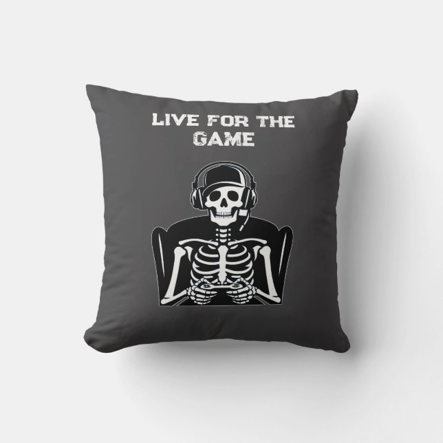 Coussin Skeleton Gamer avec casque - Jeu Cool (Recto)