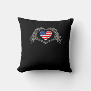 Coussin Skeleton Hand Heart 4e Du Drapeau Américain Patrio